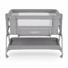 Patut co-sleeper, Feedo, Cu sistem de leganare, Inaltime adjustabila pana la 57-69 cm, sustine pana la 9 kg, 0 luni+ Gri
