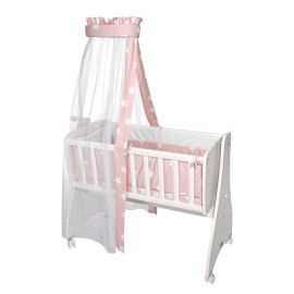 Set lenjerie pat 7 piese, bumbac ranforce, pentru pat balansoar First Dreams, Pale Blush Stars