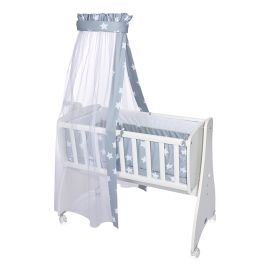 Set lenjerie pat 7 piese, bumbac ranforce, pentru pat balansoar First Dreams, Blue Grey Mist Stars