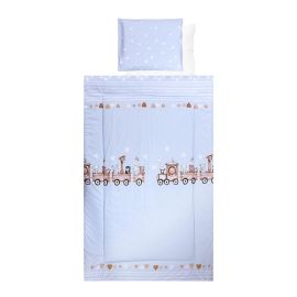 Set lenjerie pat 4 piese, bumbac ranforce, Train Blue