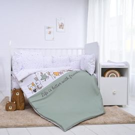 Set lenjerie pat 8 piese, bumbac ranforce, Trend, Happy Friends Mint