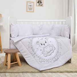 Set lenjerie 7 piese, Lorelli, Lily, bumbac ranforce, pentru paturi 60 x120 cm, Little Bear Grey