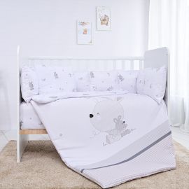 Set lenjerie 7 piese, Lorelli, Lily, bumbac ranforce, pentru paturi 60 x120 cm, Little Rabbits Grey
