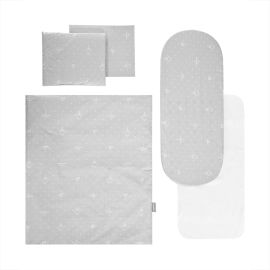 Set lenjerie pentru carucior, cu protectie impermeabila, 6 piese, Little Bear Grey