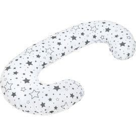 Perna alaptare, New Baby, Cu husa detasabila, In forma de C, Bumbac, Diametru 16 cm, Lungime in jurul circumferintei 285 cm, Stars White/Grey