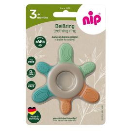 Inel de dentitie pentru bebelusi nip® Green, masaj gingii si primii dintisori, din materiale naturale, fara BPA, fara ftalati, fara PVC, Made in Germany, 3+ luni, nip 38787 