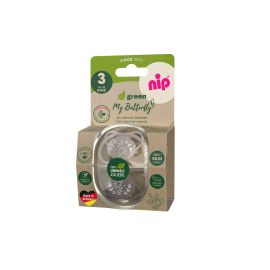 Set 2 suzete nip My Butterfly cu tetina ortodontica din silicon, forma simetrica, din materiale naturale regenerabile, fara BPA, cutie de transport si sterilizare, 5-18 luni, maro, nip My Butterfly Green 38864