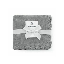 Paturica tricotata, Petite&Mars, Harmony, Cu margini crosetate, Dimensiune 80x100 cm, 100% bumbac, Gri