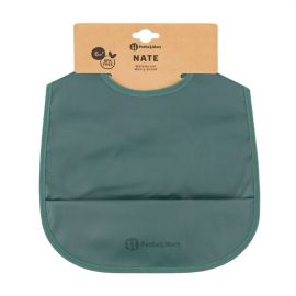 Baveta impermeabila cu buzunar, Petite&Mars, Nate, Fara PVC si ftalati, 37 × 27 cm, 6 luni+, Prindere velcro, Verde