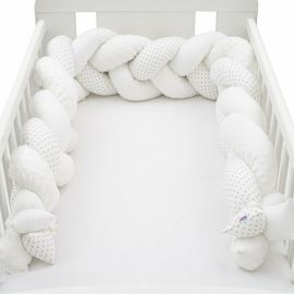 Protectie laterala, New Baby, Pentru patut, Tip Bumper impletit, Din bumbac, Din materiale certificate Oeko Tex Standard 100, Lungime 225 cm, Minky/Dot grey