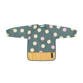 Baveta impermeabila, Petite&Mars, Cu maneci lungi, Usor de curatat, inchidere prin velcro, Dimensiune 38x42 cm, 24 luni+, Beige Citrus