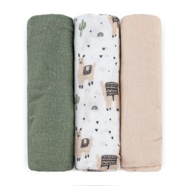 Set 3 scutece, Petite&Mars, Moussy, Din muselina de bambus, Hipoalergenice, 68 x 68 cm, Certificate Oeko Tex Standard 100, Lama Vibes