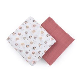 Set 2 scutece, Petite&Mars, Misty Rose Rainbow, Din muselina de bambus, Hipoalergenice, Dimensiuni mari 120 x 120 cm, Certificate Oeko Tex Standard 100, Multicolor