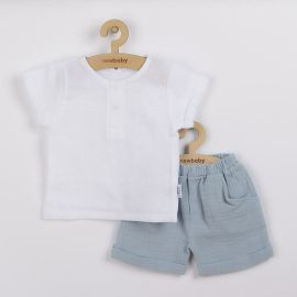 Set 2 piese, New Baby, Pentru vara, Include Tricou si pantaloni scurti din muselina, Marime 56, Din bumbac 100%, Summer Nature Collection Blue