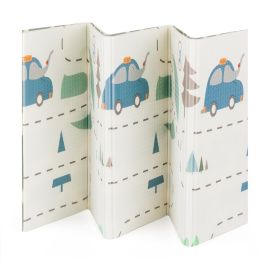 Covoras de joaca, Petite&Mars, Reversibil, Include geanta pentru transport, Pliabil si impermeabil, Non-toxic, 197 x 147 x 1 cm, Campy Cars, 0 luni+, Multicolor