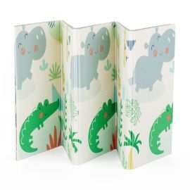 Covoras de joaca, Petite&Mars, Reversibil, Include geanta pentru transport, Pliabil si impermeabil, Non-toxic, 197 x 147 x 1 cm, Jungle, 0 luni+, Multicolor