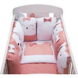 Lenjerie patut cu 12 piese, Bubaba, Pentru patut, Cu 8 aparatori laterale, Pernuta, Paturica, Husa pentru paturica, Cearceaf pentru saltele 120x60 cm sau 140x70 cm, Sleep Quardian Pink