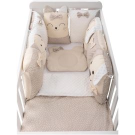 Lenjerie patut cu 12 piese, Bubaba, Pentru patut, Cu 8 aparatori laterale, Pernuta, Paturica, Husa pentru paturica, Cearceaf pentru saltele 120x60 cm sau 140x70 cm, Sleep Quardian Beige