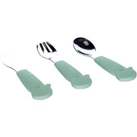 Set de 3 tacamuri, FreeON, Din inox inoxidabil, Cu manere din silicon fara BPA, 6 luni+, Elephant, Conform cu standardul european de securitate EN14372:2004, Mint