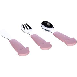 Set de 3 tacamuri, FreeON, Din inox inoxidabil, Cu manere din silicon fara BPA, 6 luni +, Elephant, Conform cu standardul european de securitate EN14372:2004, Pink