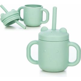 Cana din silicon, FreeON, fara BPA, Cu manere, Cu pai, 6 luni+, Conform cu standardul european de securitate EN 14350:2020, Mint