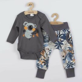 Set 2 piese, New Baby, Include body cu maneca lunga, pantaloni, Marime 68, Din bumbac 100%, Rebel Graphite