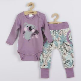 Set 2 piese, New Baby, Include body cu maneca lunga, pantaloni, Marime 74, Din bumbac 100%, Rebel Lilac