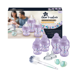 Kit biberoane nou-nascut Tommee Tippee Advanced, cu sistem de ventilatie, 0 luni +, Mov