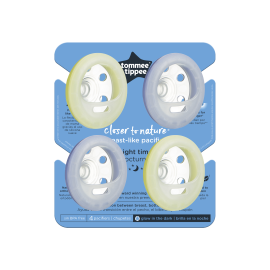 Suzeta de noapte Tommee Tippee Closer to Nature "Breast like pacifier", 6-18 luni, Gri/Galben, 4 buc