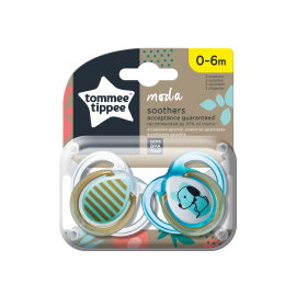 Suzeta ortodontica Tommee Tippee Moda, 0-6 luni, Alb / Maro/ Turcoaz, 2 buc