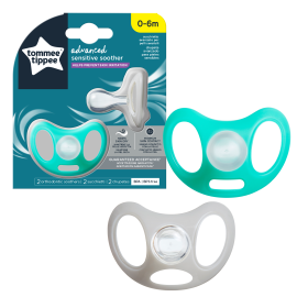 Suzeta Sensitive Tommee Tippee, 0-6 luni, Alb / Turcoaz, 2 buc