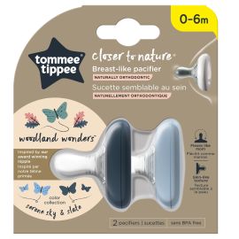 Suzeta Tommee Tippee Closer to Nature, 0-6 luni "Breast like pacifier", Gri Inchis-Gri Deschis, 2 buc