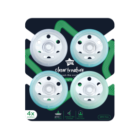 Suzeta de noapte Tommee Tippee Closer to Nature "Breast like soother", 6-18 luni, Alb/Albastru, 4 buc