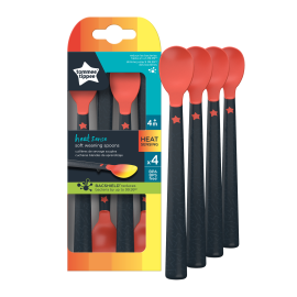 Lingurite Tommee Tippee, termosensibile, 4 luni +, Negru/Rosu, 4 buc