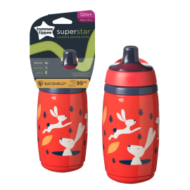 Cana Tommee Tippee Sportee, izoterma, cu protectie BACSHIELD ™ si capac, 266 ml, 12 luni +, Rosu, 1 buc