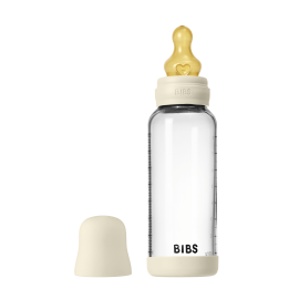 BIBS - Set complet biberon din sticla anticolici cu tetina din latex, flux mediu, 240 ml, Ivory