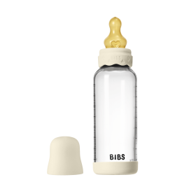BIBS - Set complet biberon Boheme din sticla anticolici cu tetina din latex, flux mediu, 240 ml, Ivory