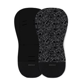 Salteluta pentru carucior, Petite&Mars, Din spuma cu memorie, 86 x 42 cm, Reversibila, Universala, Din bumbac, Design pisici, Negru