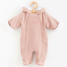 Salopeta de iarna, New Baby, Pentru bebelusi, Cu gluga, Marime 56, Din bumbac si elastan, Cu captuseala din polar, Frosty Pink