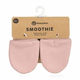 Manusi pentru nou-nascuti, Petite&Mars, Smoothie, Bumbac 100%, Material moale si respirabil, Protectie impotriva zgarieturilor, Manseta lata, 2 straturi, 6 x 10 cm, 0 luni+, Roz