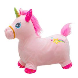 Jucarie gonflabila de plus cu sunete, Baby Mix, In forma de unicorn, Husa moale detasabila, Cu pompa inclusa, Pana la 70 kg, 36 luni+, Pink