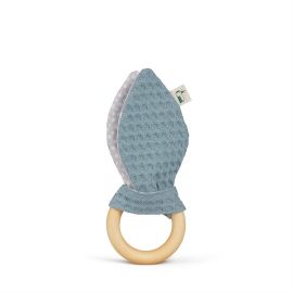 Jucarie dentitie din bumbac cu inel din lemn, albastru, Grunspecht 571-V3