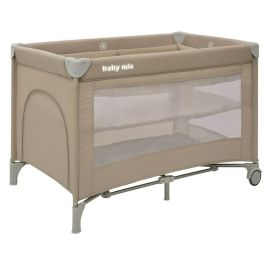 Patut pliant, Baby Mix, Cu doua nivele, Cu intrare laterala cu fermoar, 2 roti, 120 x 60 cm, Conform cu standardul european de securitate EN 716+AC:2019-07, Beige
