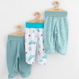 Set 3 piese, New Baby, Classic II, Include 3 perechi de pantalonasi cu botosei, Marime 56, Din bumbac 100%, Blue