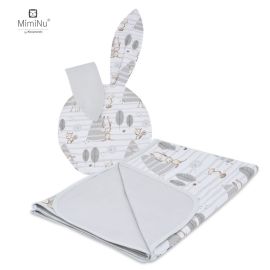 Set perna bebelus, MimiNu, Cu urechi si paturica, 100x75 cm, Din bumbac certificat Oeko Tex Standard 100, Forest