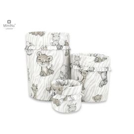 Cutie depozitare jucarii, MimiNu, Set 3 cosuri rotunde cu dimensiuni generoase pentru jucarii, Cu volanase, Dimensiuni 50x35 cm, 35x30 cm, 19x23 cm, Din bumbac certificat Oeko Tex Standard 100, Safari Beige