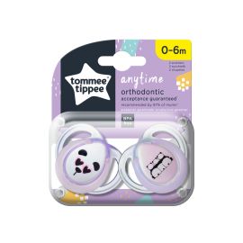 Suzeta ortodontica Tommee Tippee Anytime, 0-6 luni, Ursuleti Panda, Roz-Alb, 2 buc