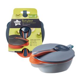 Castron Tommee Tippee, cu lingurita si capac, 6 luni +, Negru/Rosu