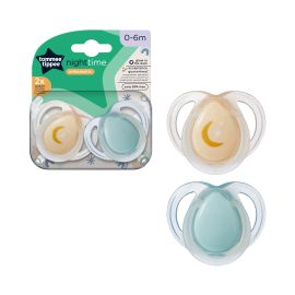 Tommee Tippee Suzeta de noapte portocaliu/verde, design ortodontic simetric, fara BPA, include cutie de sterilizare, 0-6 luni, 2 buc
