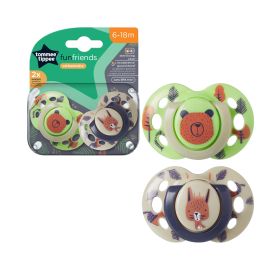 Tommee Tippee Suzeta Fun verde/bej design ortodontic simetric, fara BPA, include cutie de sterilizare, 6-18 luni, 2 buc